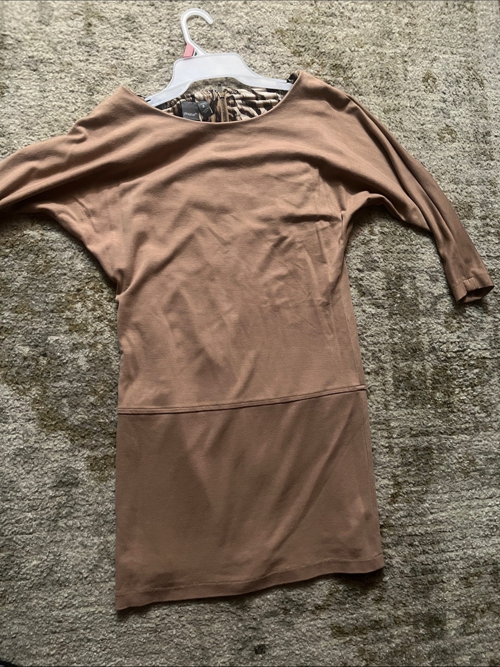 Muse Brown Tan Boatneck Shift Dress